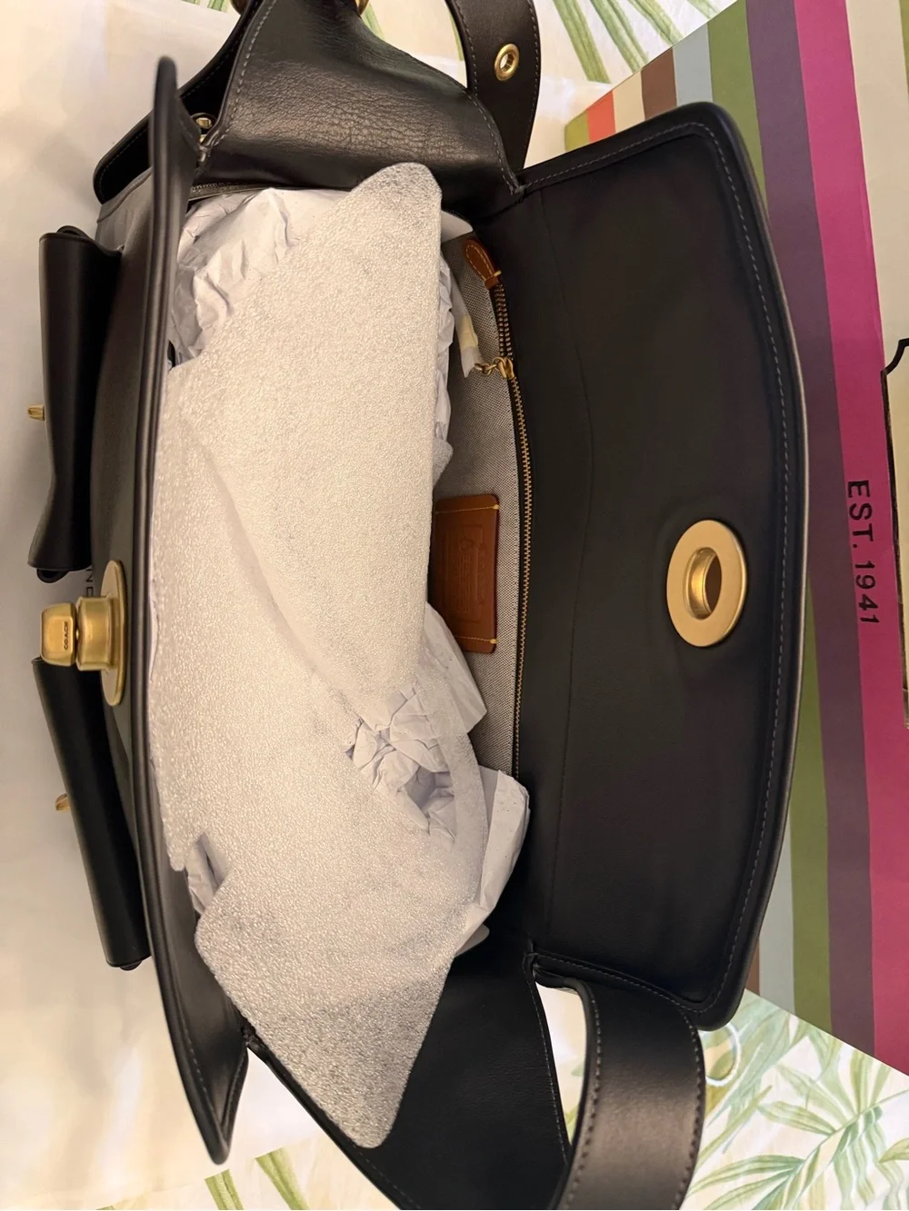 NWT Coach Haversack CDZ12 Black Leather Brass Shoulder Bag, Bleecker Archive - Picture 10 of 10